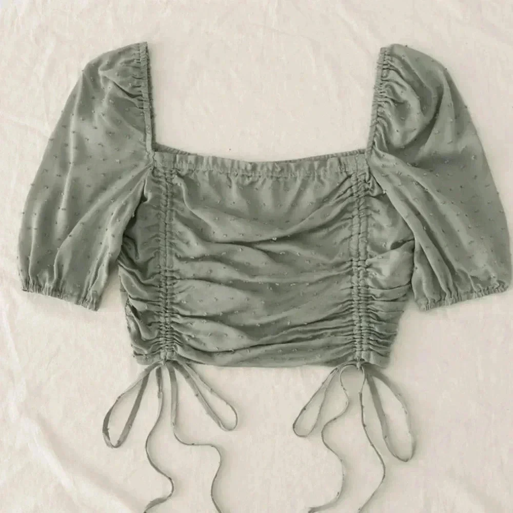 Vylette Drawstring Knot Ruched Crop Top - Picture 2 of 5